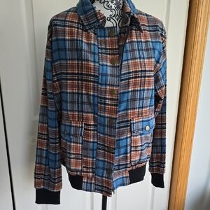 Kori Blue and Brown Plaid Bomber Jacket
